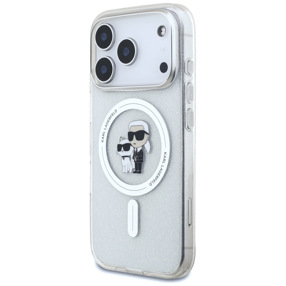 MagSafe-skal för Apple iPhone 17 Pro Max, Karl Lagerfeld, IML Glitter Karl & Choupette, Transparent