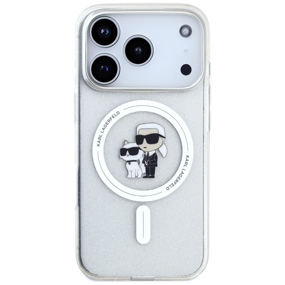 MagSafe-skal för Apple iPhone 17 Pro Max, Karl Lagerfeld, IML Glitter Karl & Choupette, Transparent