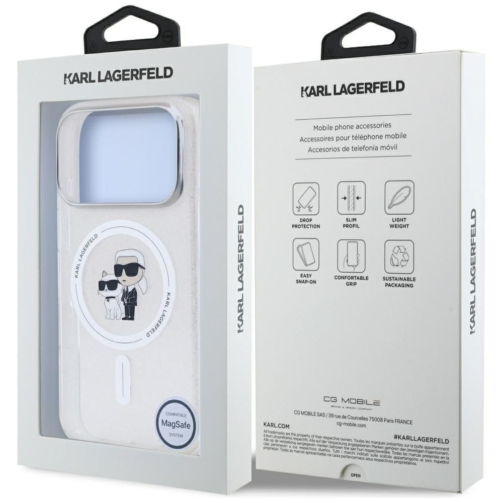 MagSafe-skal för Apple iPhone 17 Pro Max, Karl Lagerfeld, IML Glitter Karl & Choupette, Transparent