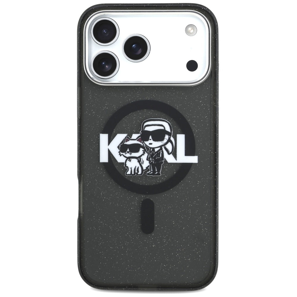 MagSafe-skal för Apple iPhone 17 Pro Max, Karl Lagerfeld, IML Sketch Logo Glitter Karl & Choupette, Svart