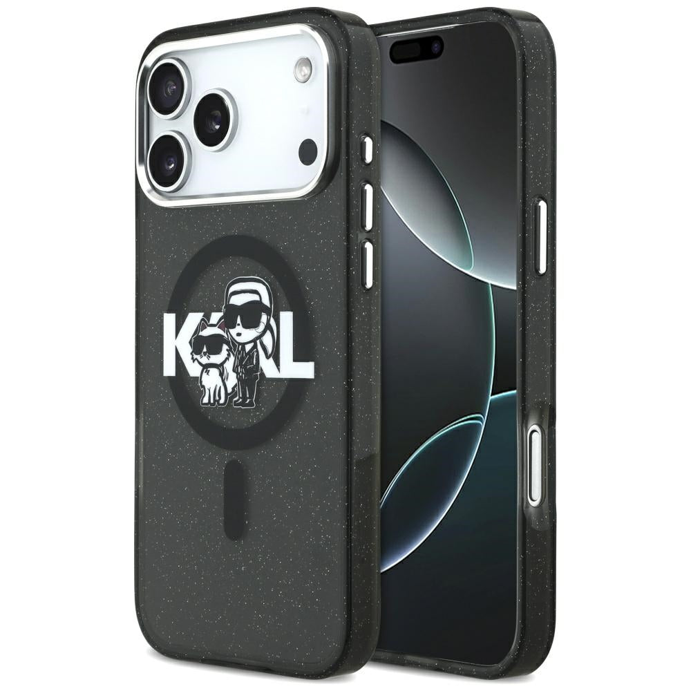 MagSafe-skal för Apple iPhone 17 Pro Max, Karl Lagerfeld, IML Sketch Logo Glitter Karl & Choupette, Svart