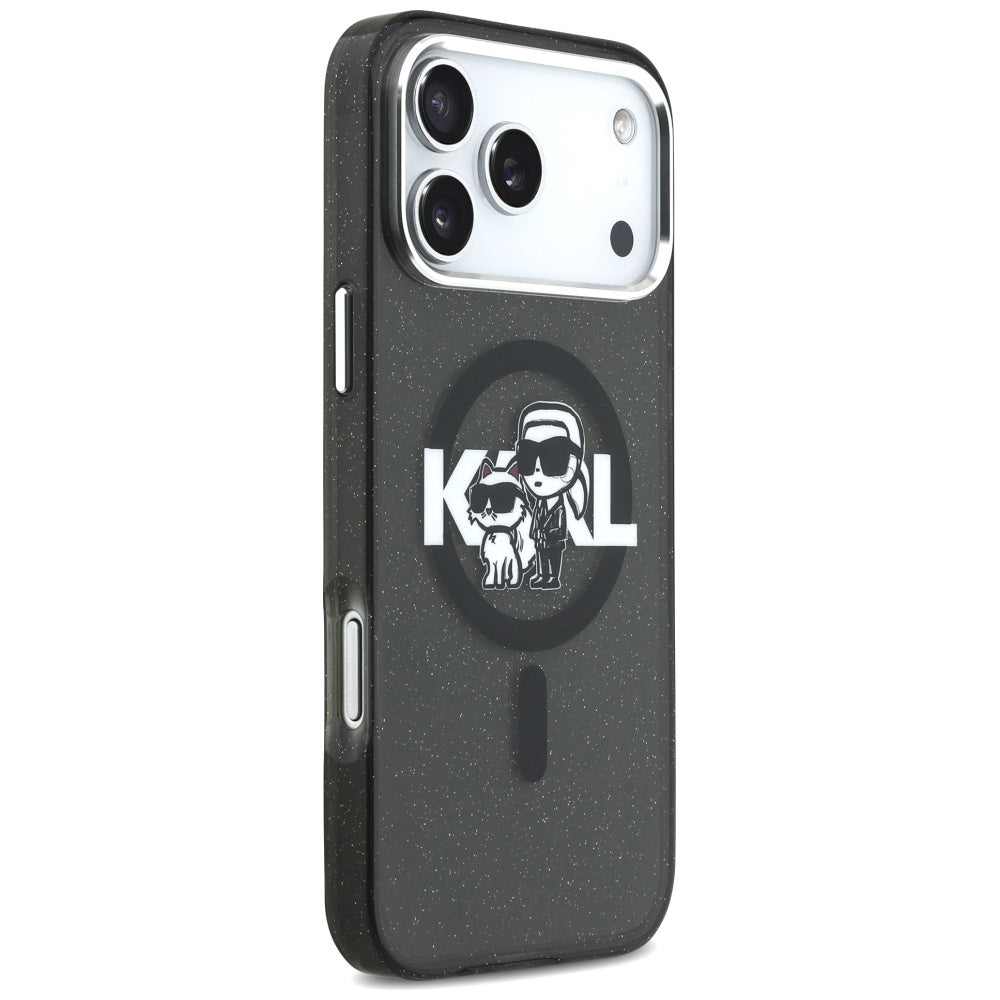 MagSafe-skal för Apple iPhone 17 Pro Max, Karl Lagerfeld, IML Sketch Logo Glitter Karl & Choupette, Svart