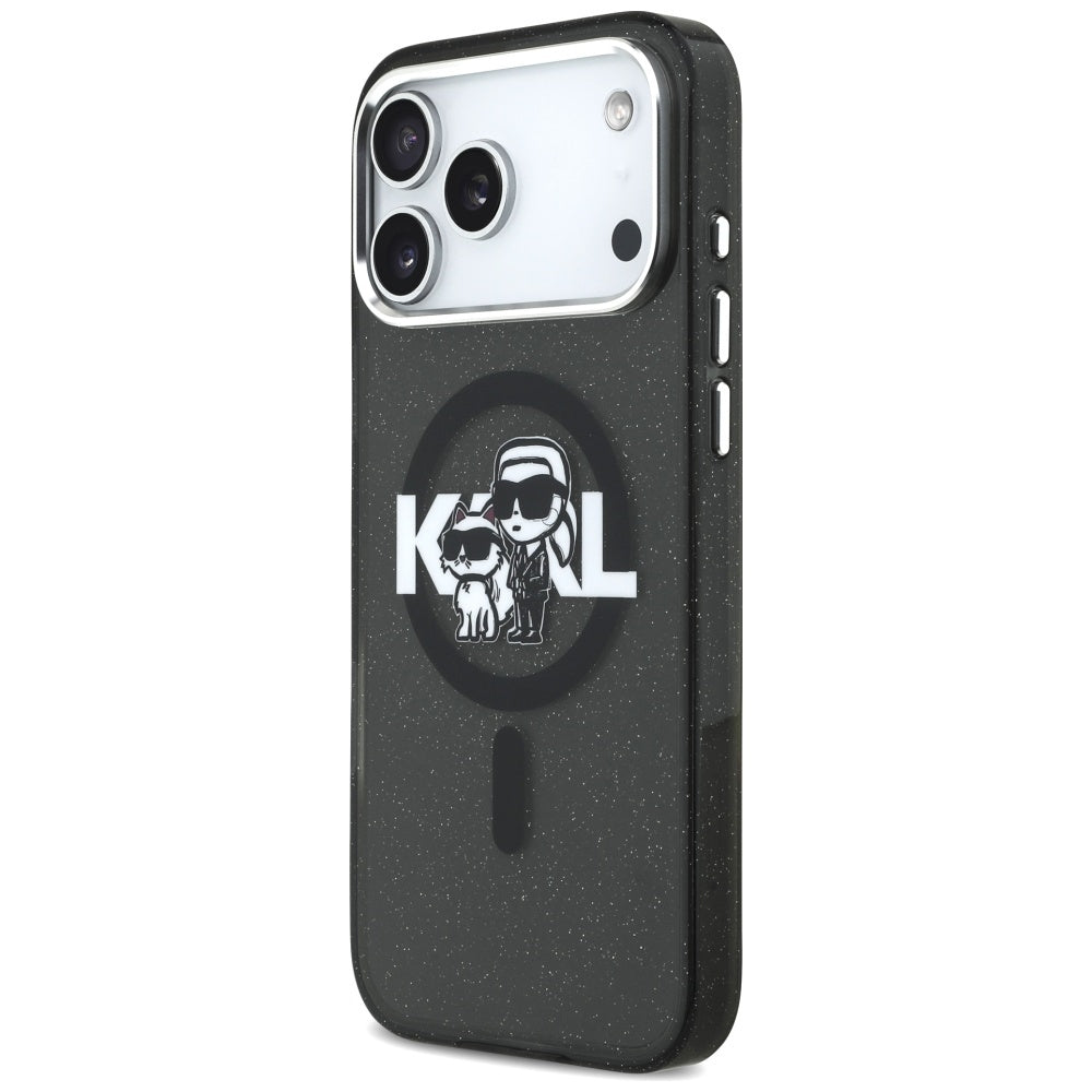 MagSafe-skal för Apple iPhone 17 Pro Max, Karl Lagerfeld, IML Sketch Logo Glitter Karl & Choupette, Svart