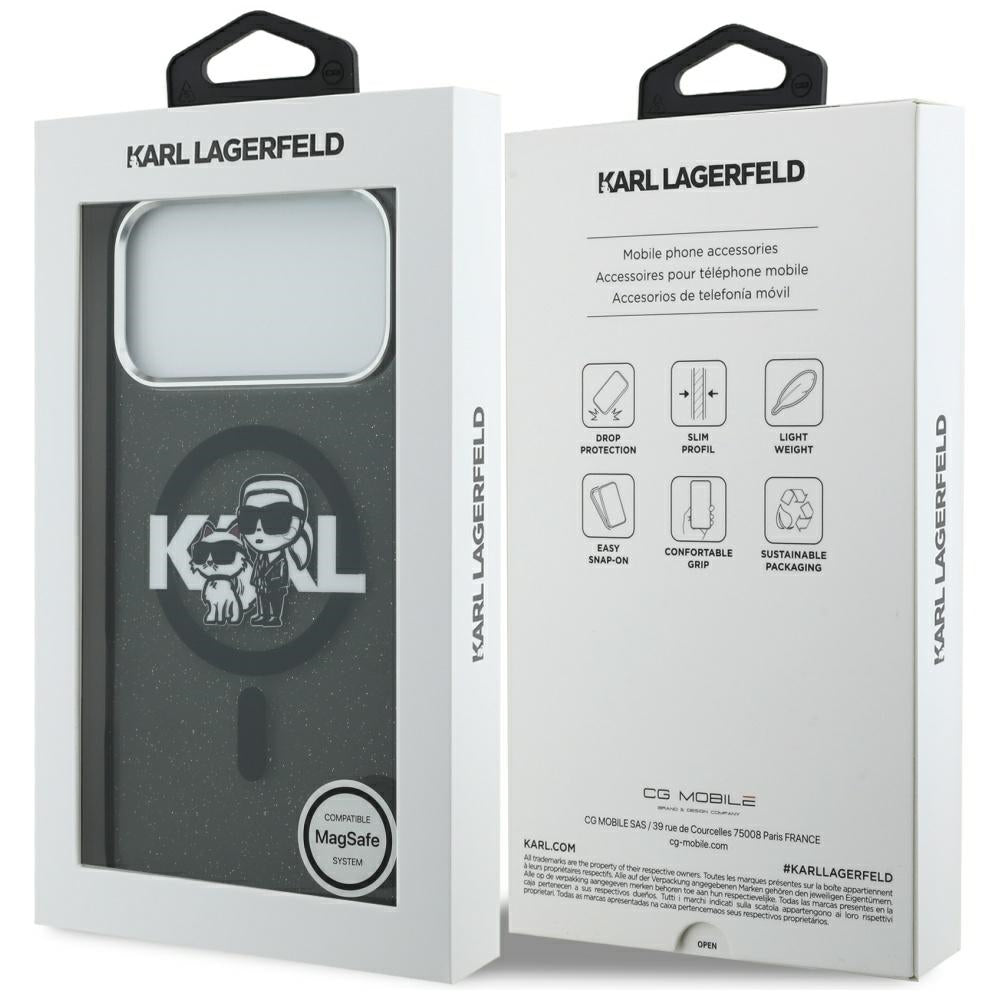 MagSafe-skal för Apple iPhone 17 Pro Max, Karl Lagerfeld, IML Sketch Logo Glitter Karl & Choupette, Svart