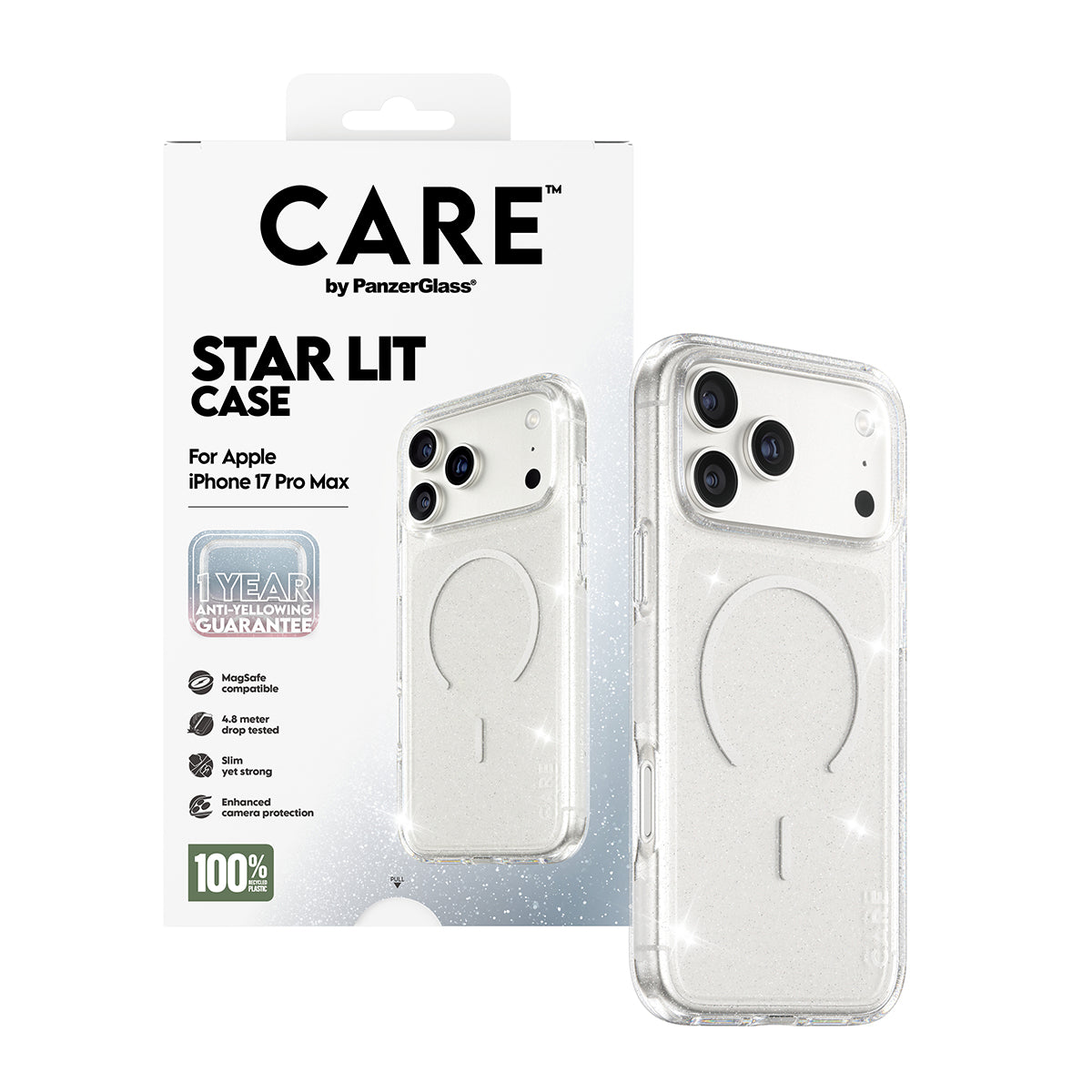 MagSafe-skal för Apple iPhone 17 Pro Max, PanzerGlass, Care Urban Explorer Star Lit, Transparent Vit