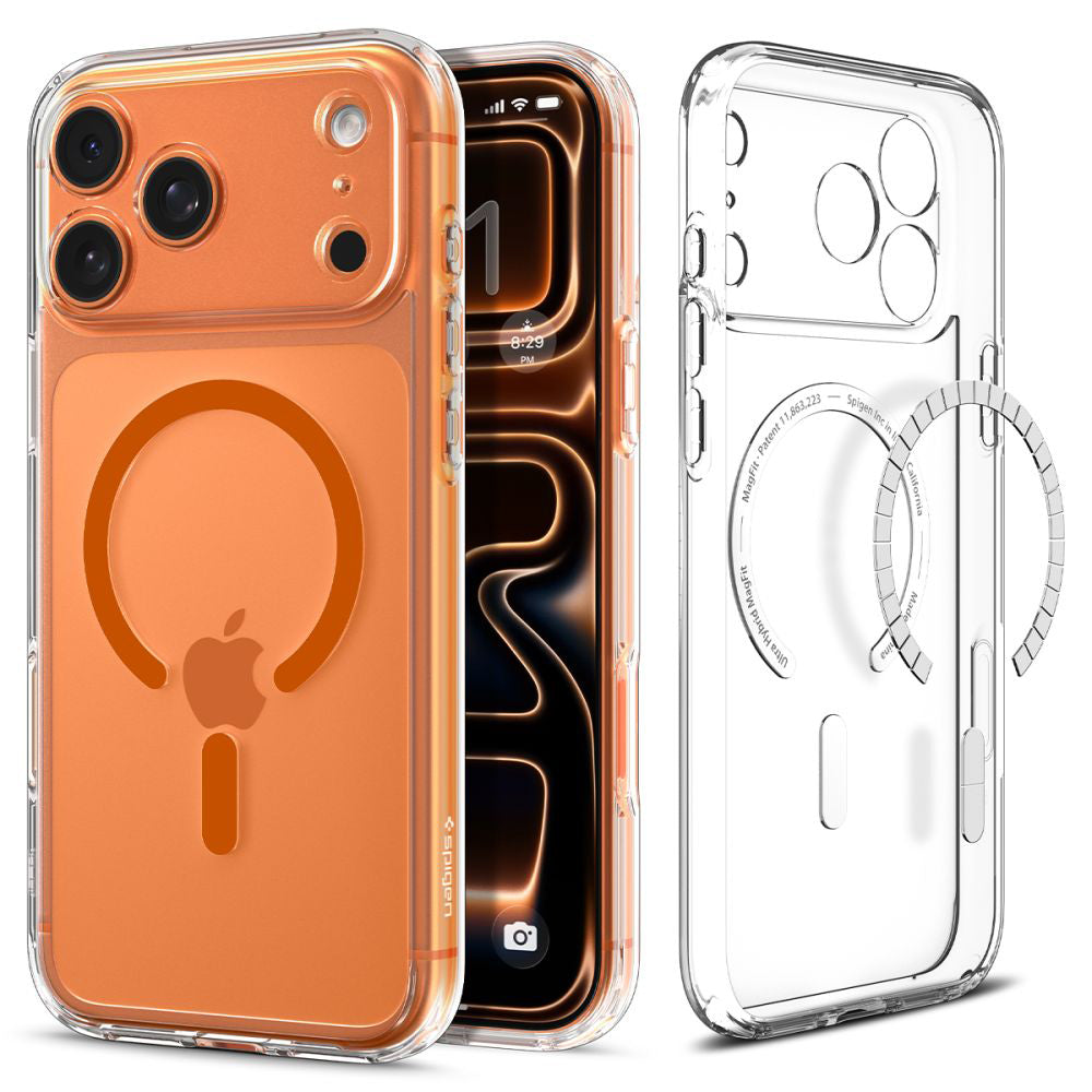 MagSafe-skal för Apple iPhone 17 Pro, Spigen, Ultra Hybrid, Transparent Orange ACS11112