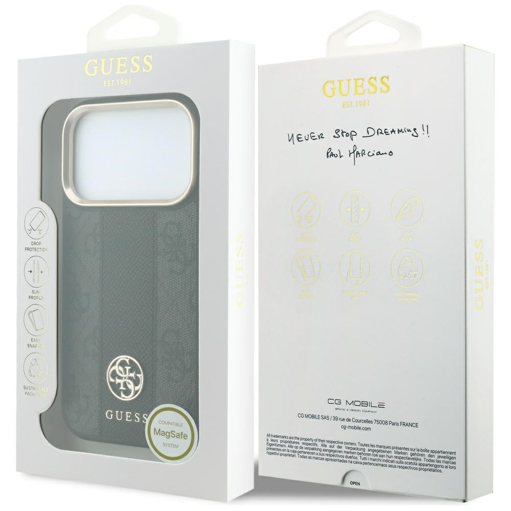 MagSafe-fodral för Apple iPhone 18 Pro / 17 Pro, Guess, 4G Stripe Rund Klassisk Logotyp, Svart