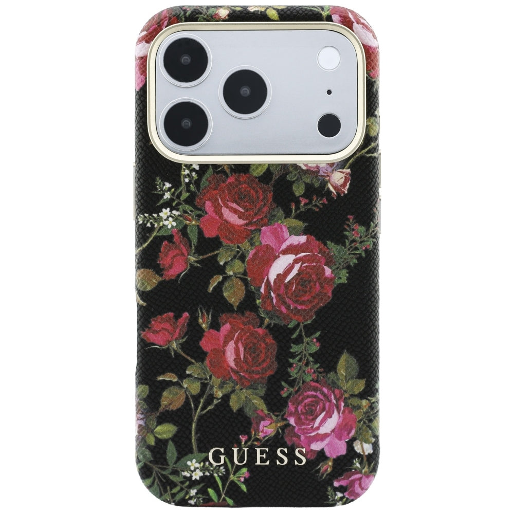 MagSafe-skal för Apple iPhone 18 Pro / 17 Pro, Guess, Blossom Roses Print, svart