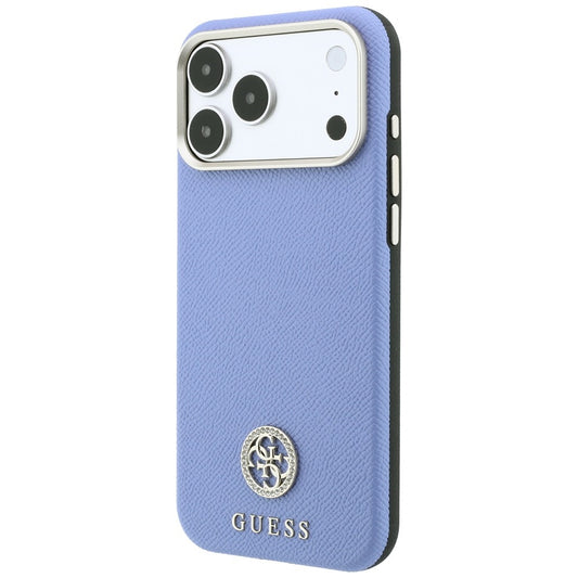 MagSafe-fodral för Apple iPhone 18 Pro / 17 Pro, Guess, Kornigt runt strasslogotyp, Bleu