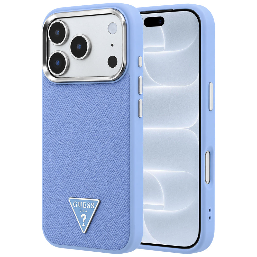 MagSafe-fodral för Apple iPhone 18 Pro / 17 Pro, Guess, Grained Triangle Logo, Bleu
