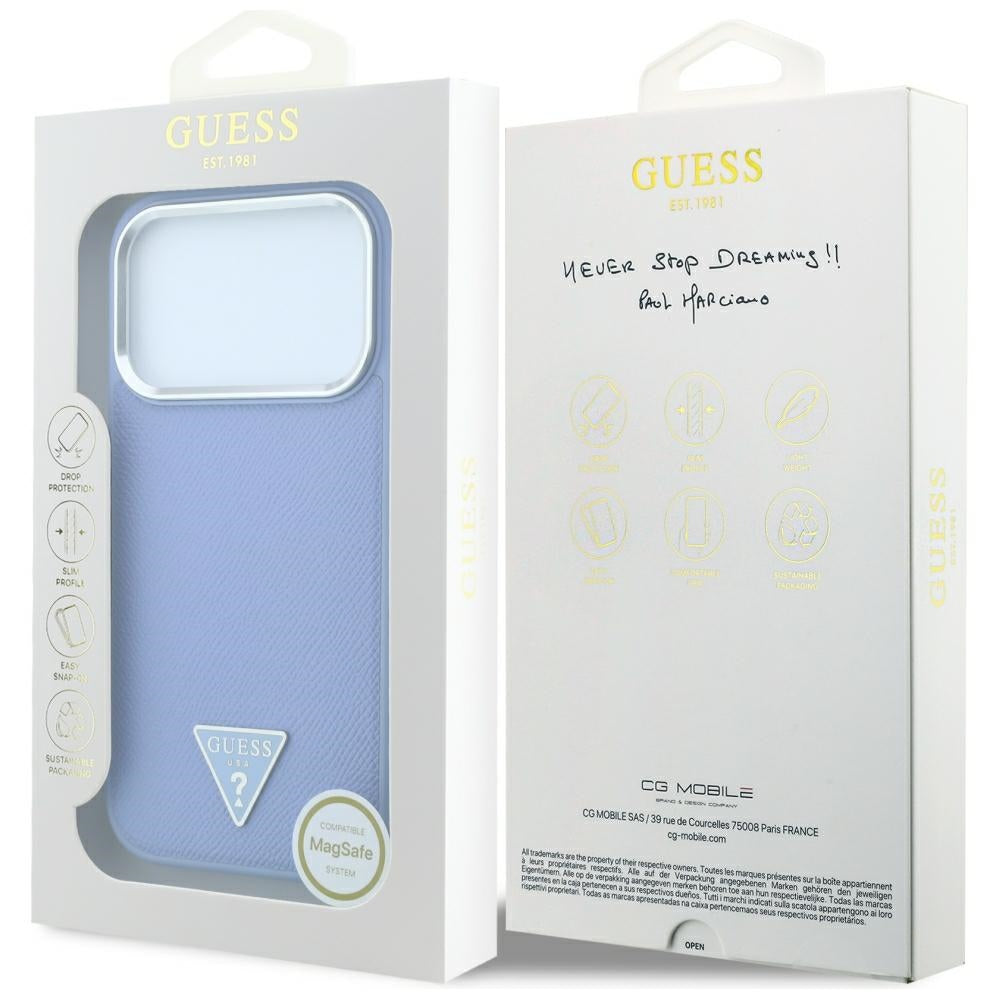 MagSafe-fodral för Apple iPhone 18 Pro / 17 Pro, Guess, Grained Triangle Logo, Bleu