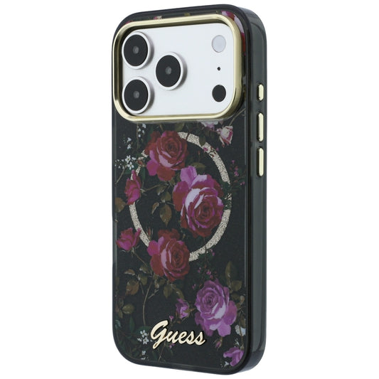 MagSafe-fodral för Apple iPhone 18 Pro / 17 Pro, Guess, IML Glitter Blossom Roses, Svart
