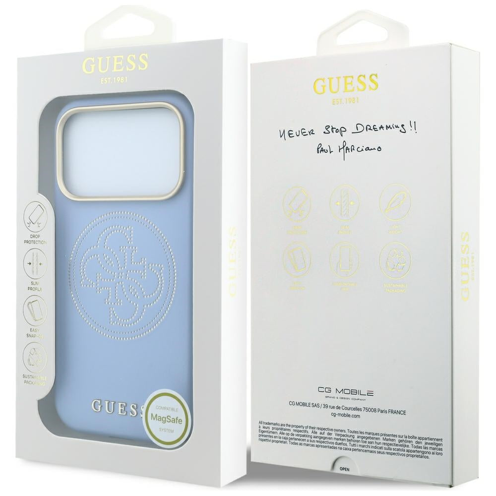 MagSafe-fodral för Apple iPhone 18 Pro / 17 Pro, Guess, Perforated 4G, Bleu