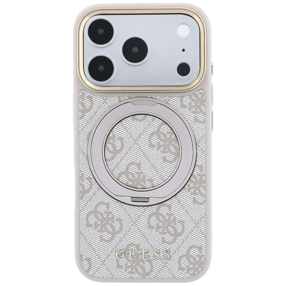 MagSafe-fodral för Apple iPhone 18 Pro / 17 Pro, Guess, Ring Stand 360 4G Classic Logo, Rosa