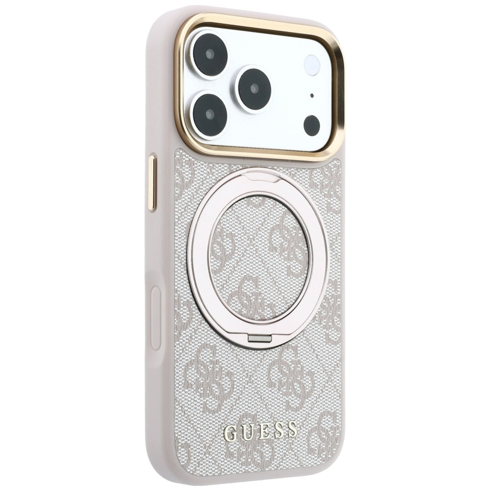 MagSafe-fodral för Apple iPhone 18 Pro / 17 Pro, Guess, Ring Stand 360 4G Classic Logo, Rosa