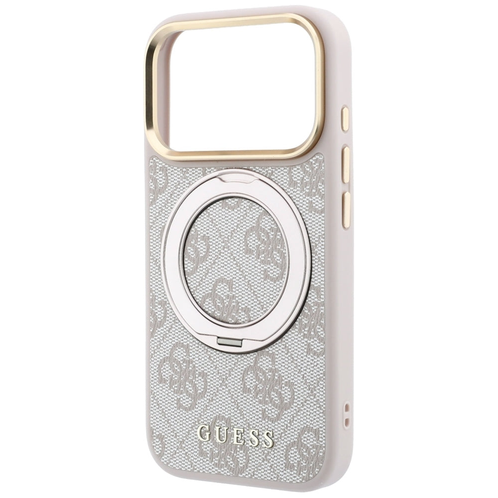 MagSafe-fodral för Apple iPhone 18 Pro / 17 Pro, Guess, Ring Stand 360 4G Classic Logo, Rosa