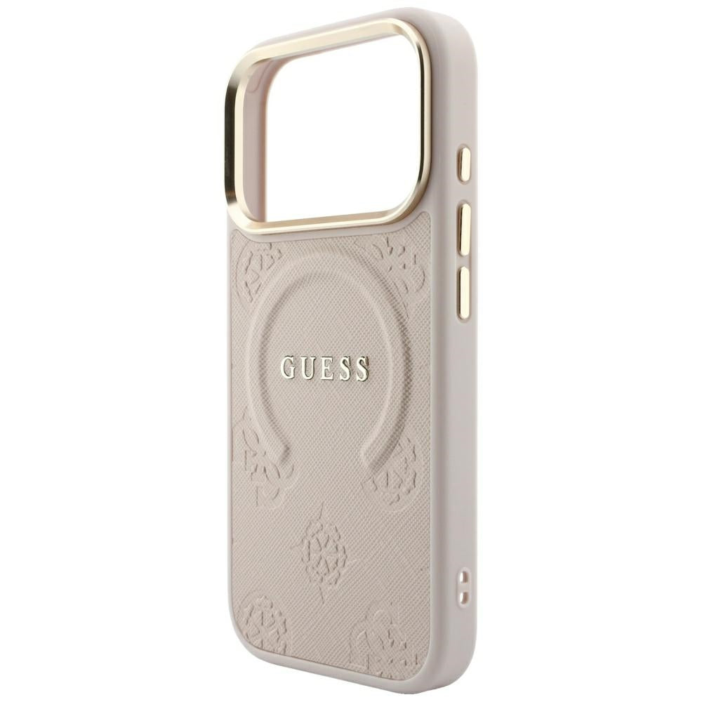 MagSafe-fodral för Apple iPhone 18 Pro / 17 Pro, Guess, Saffiano Peony Ring, Rosa