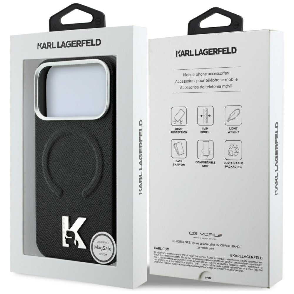 MagSafe-fodral för Apple iPhone 18 Pro / 17 Pro, Karl Lagerfeld, Grained Embossed Ring, Svart
