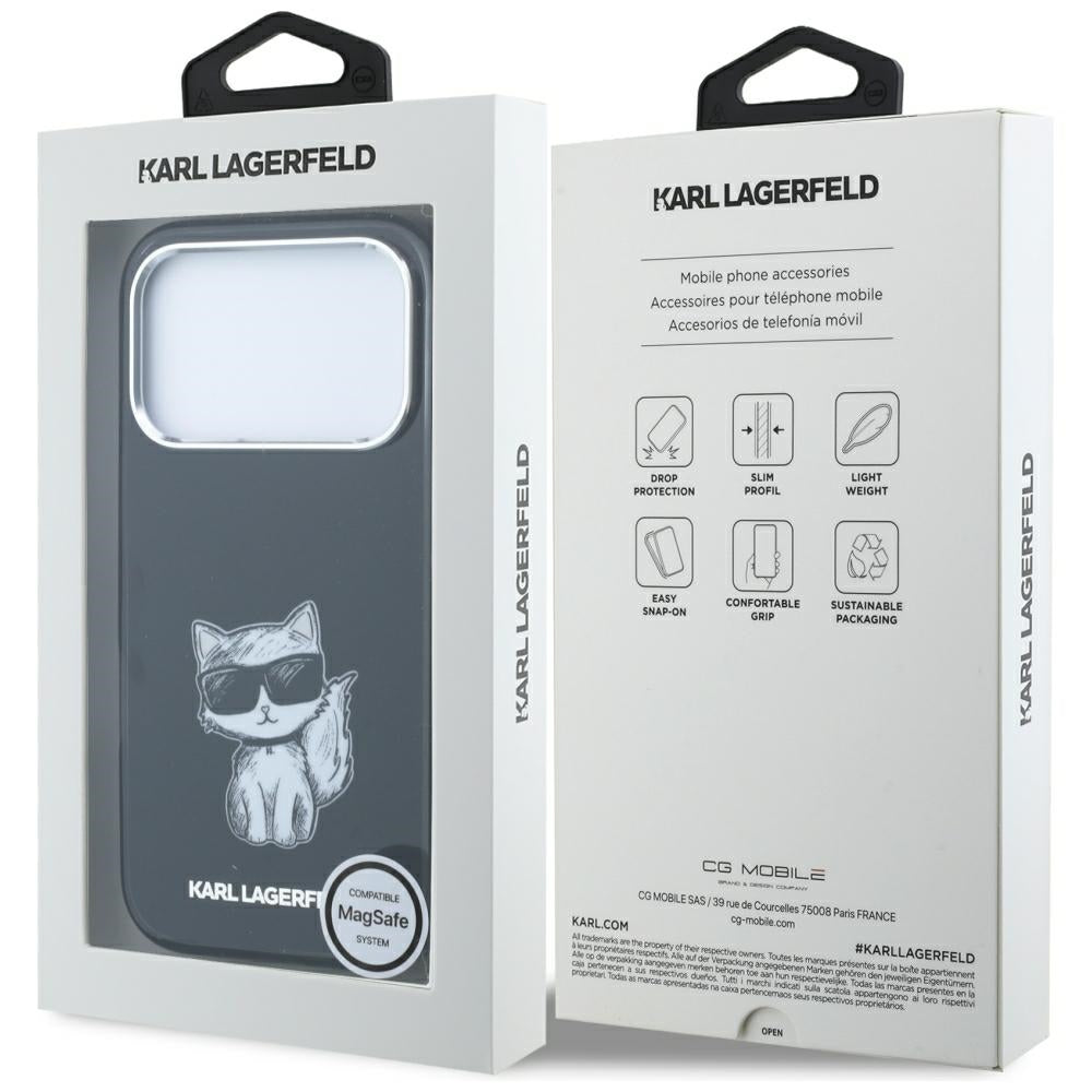 MagSafe-fodral för Apple iPhone 18 Pro / 17 Pro, Karl Lagerfeld, IML Choupette Body Sketch Print, Svart