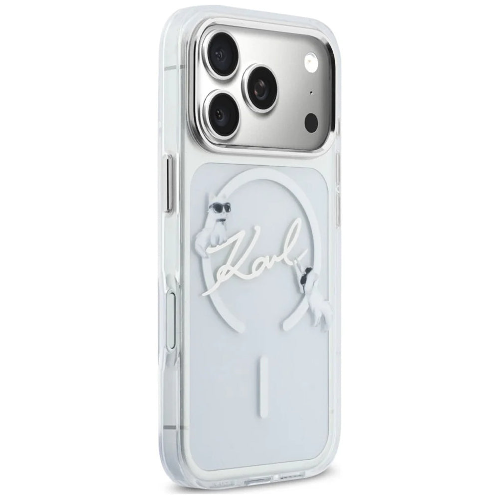 MagSafe Case for Apple iPhone 18 Pro / 17 Pro, Karl Lagerfeld, IML Choupette Karl Script Logo, Transparent