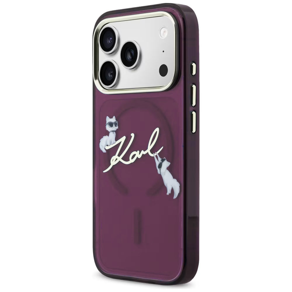 MagSafe-fodral för Apple iPhone 18 Pro / 17 Pro, Karl Lagerfeld, IML Choupette Karl Script Logo, Vinröd
