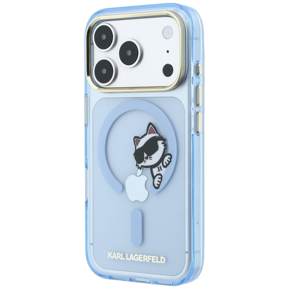 MagSafe-fodral för Apple iPhone 18 Pro / 17 Pro, Karl Lagerfeld, IML Peekaboo Print Metallram, Blå
