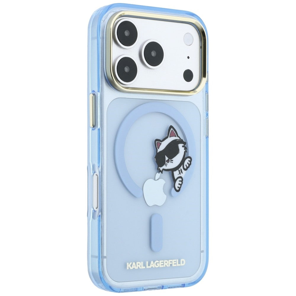 MagSafe-fodral för Apple iPhone 18 Pro / 17 Pro, Karl Lagerfeld, IML Peekaboo Print Metallram, Blå