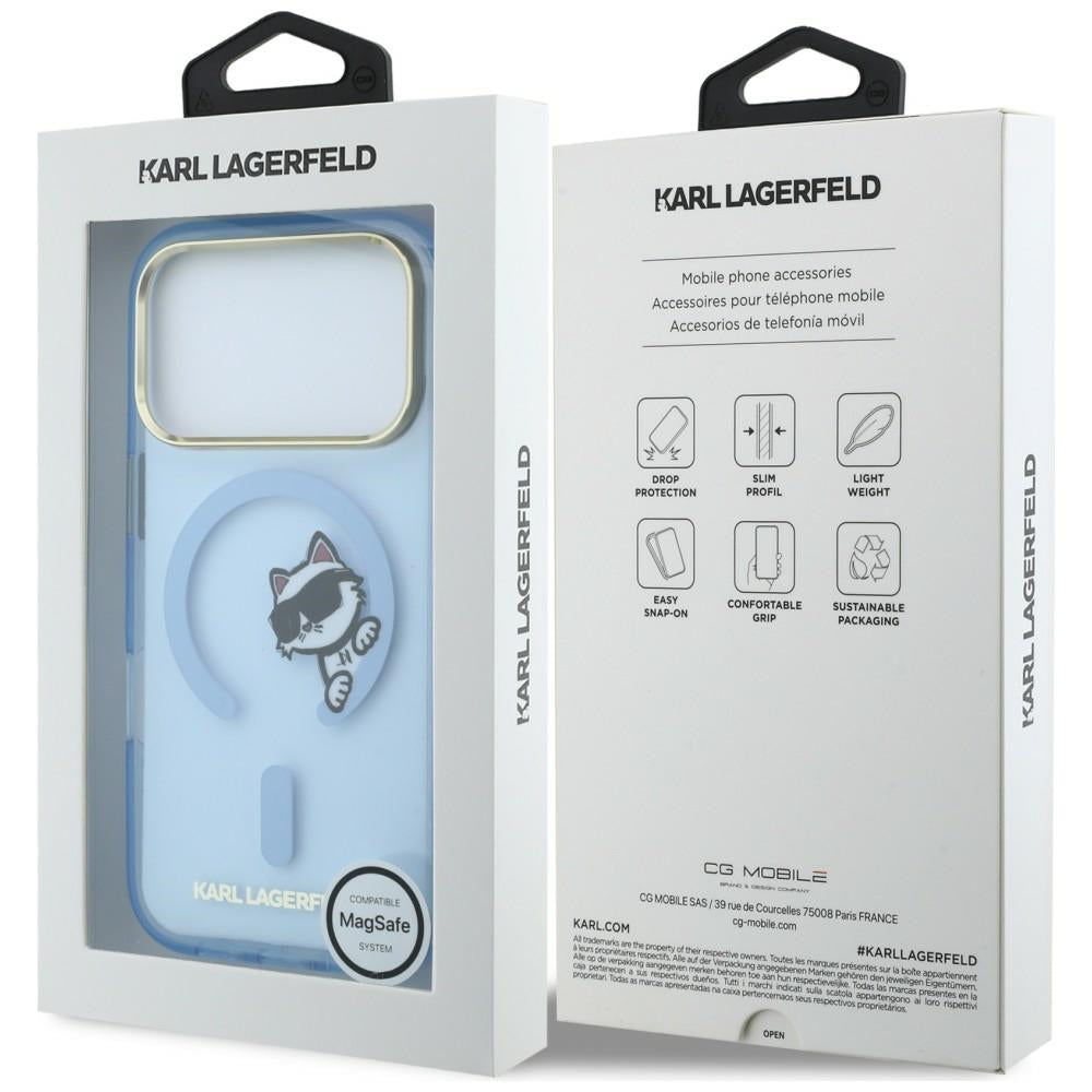 MagSafe-fodral för Apple iPhone 18 Pro / 17 Pro, Karl Lagerfeld, IML Peekaboo Print Metallram, Blå