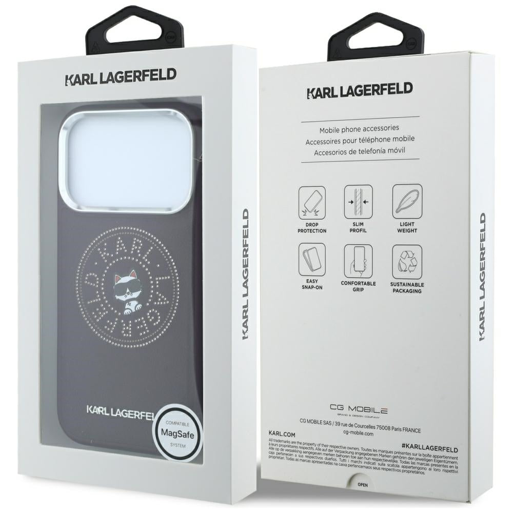 MagSafe-fodral för Apple iPhone 18 Pro / 17 Pro, Karl Lagerfeld, Point and Choupette Sketch, Vinröd