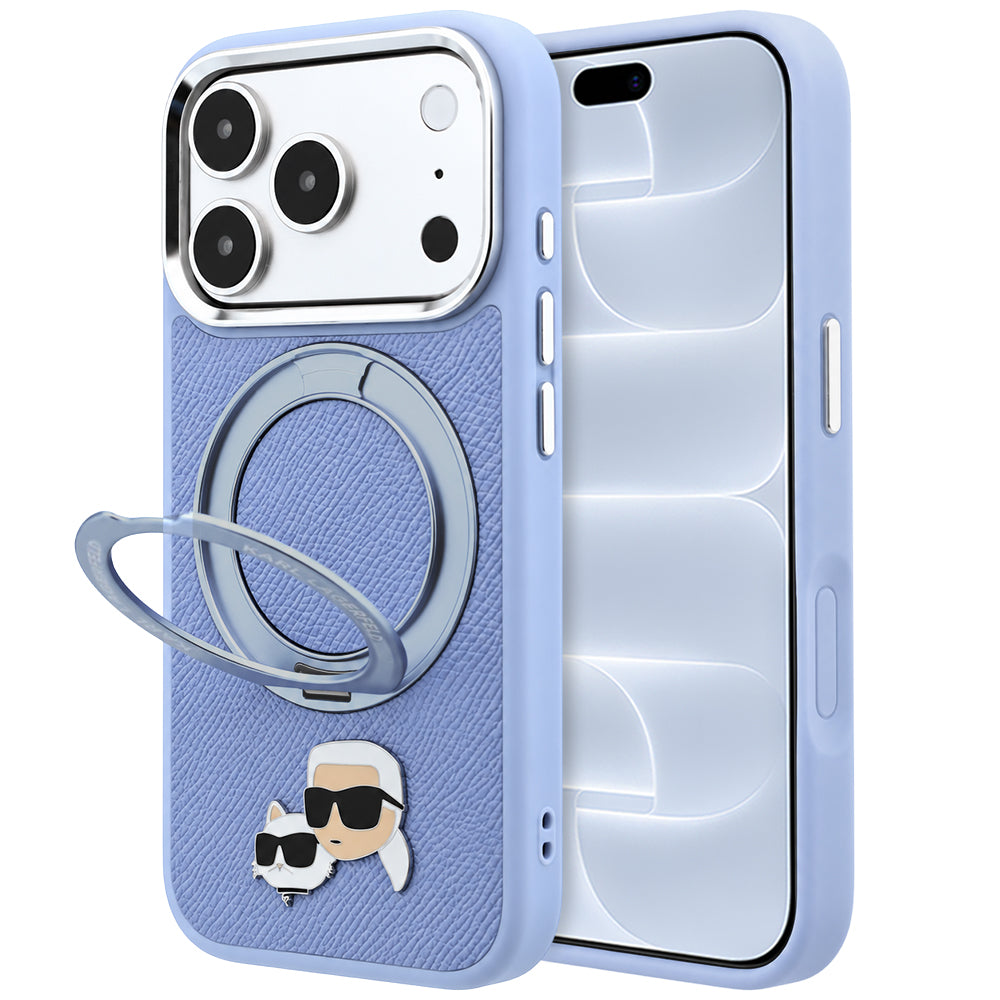 MagSafe-fodral för Apple iPhone 18 Pro / 17 Pro, Karl Lagerfeld, Ring Stand 360 Karl & Choupette Pin, Bleu