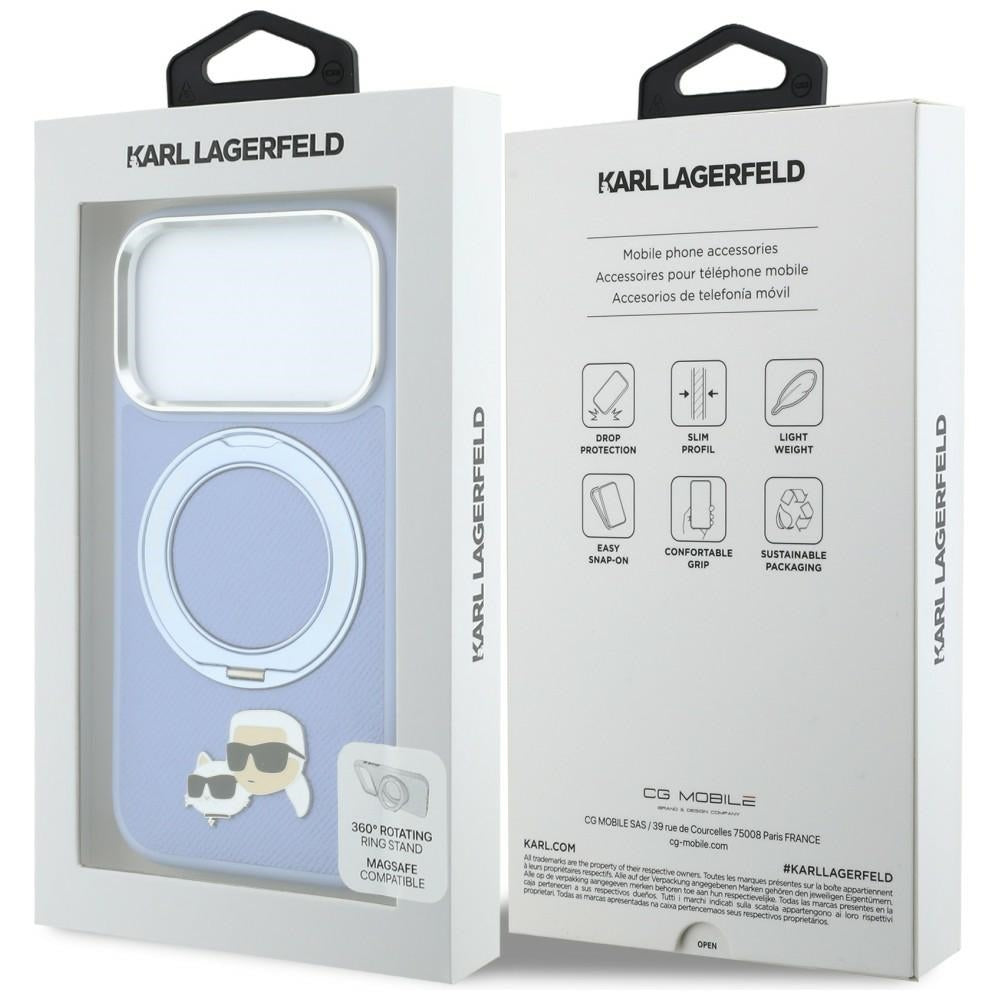 MagSafe-fodral för Apple iPhone 18 Pro / 17 Pro, Karl Lagerfeld, Ring Stand 360 Karl & Choupette Pin, Bleu