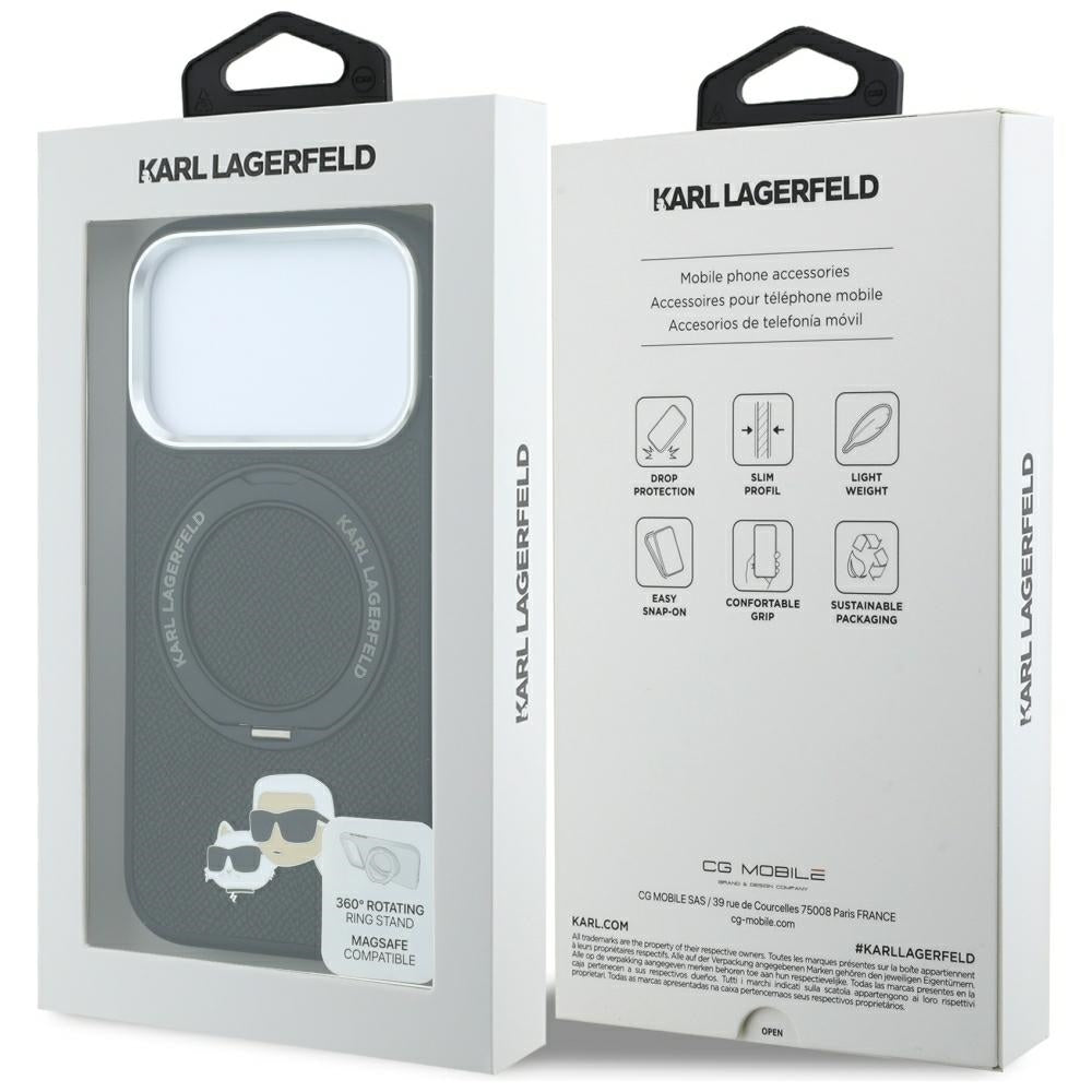 MagSafe-fodral för Apple iPhone 18 Pro / 17 Pro, Karl Lagerfeld, Ring Stand 360 Karl & Choupette Pin, Svart