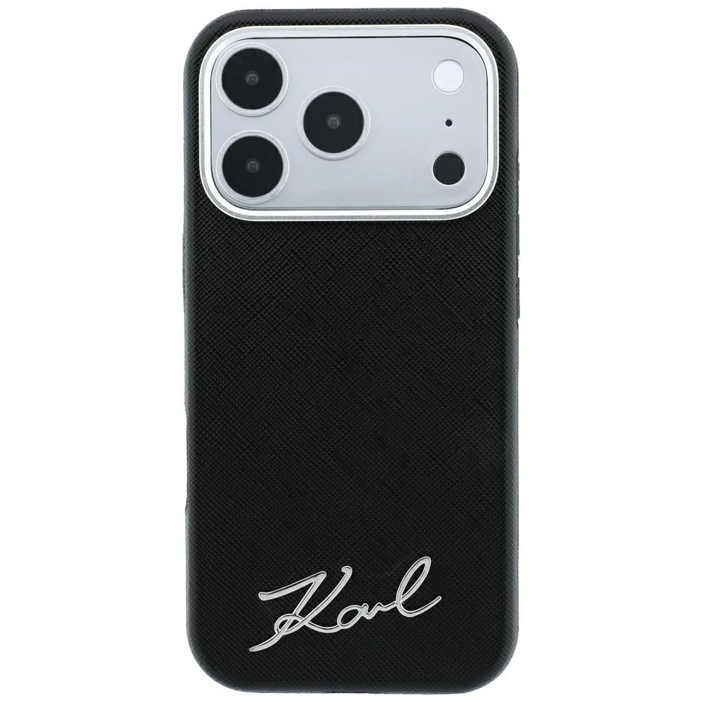 MagSafe Case for Apple iPhone 18 Pro / 17 Pro, Karl Lagerfeld, Saffiano Small Script Metal Logo, Black