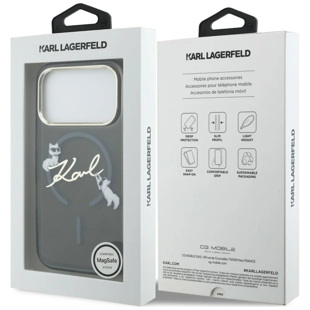 MagSafe-fodral för Apple iPhone 18 Pro, Karl Lagerfeld, IML Choupette Karl Script Logo, Svart