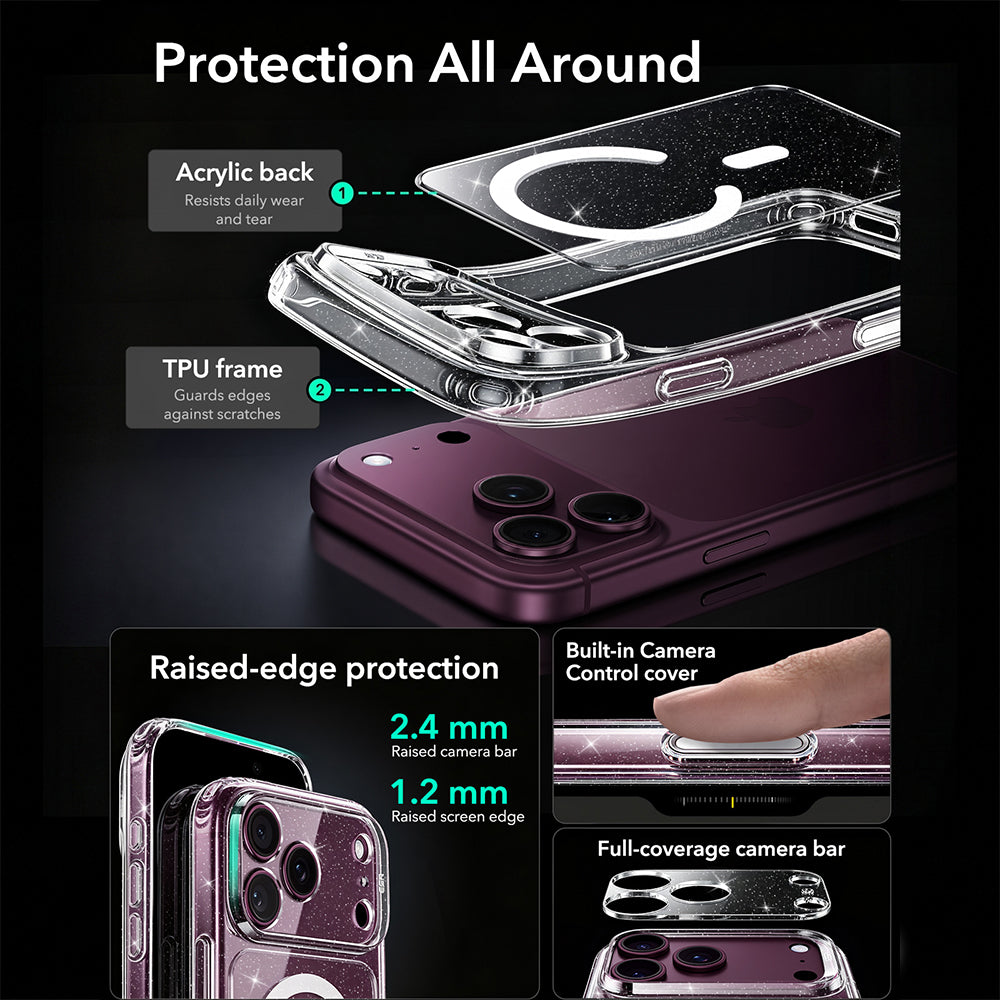 MagSafe-fodral för Apple iPhone 18 Pro Max / 17 Pro Max, ESR, Classic Hybrid Shimmer, Transparent