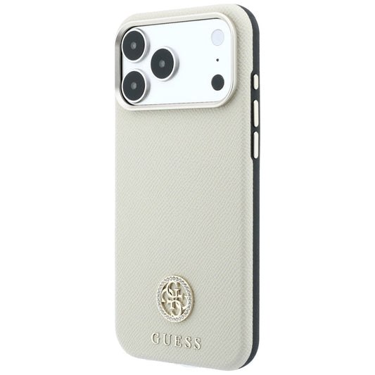MagSafe-fodral för Apple iPhone 18 Pro Max / 17 Pro Max, Guess, Kornigt runt strasslogo, Beige