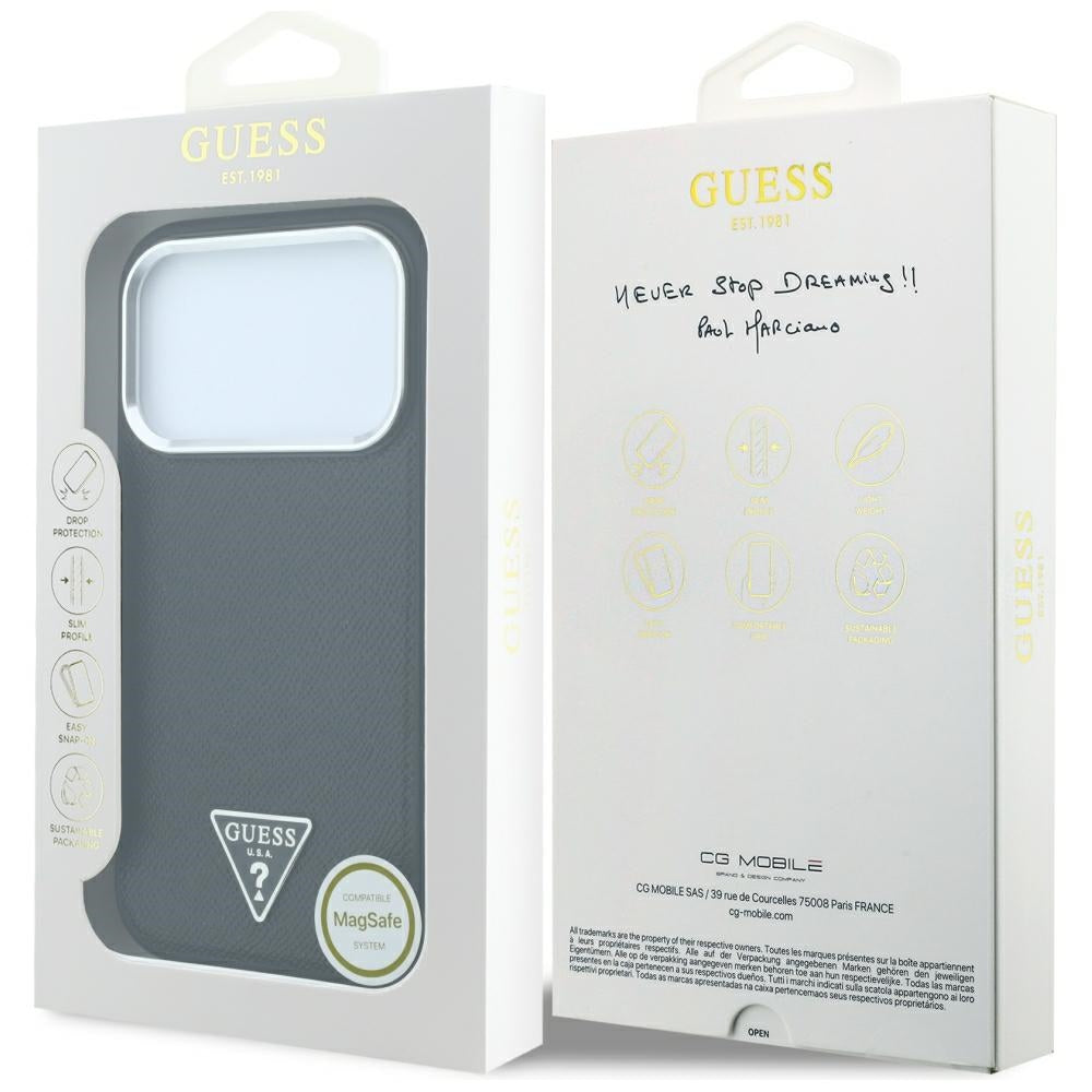MagSafe Case for Apple iPhone 18 Pro Max / 17 Pro Max, Guess, Grained Triangle Logo, Black