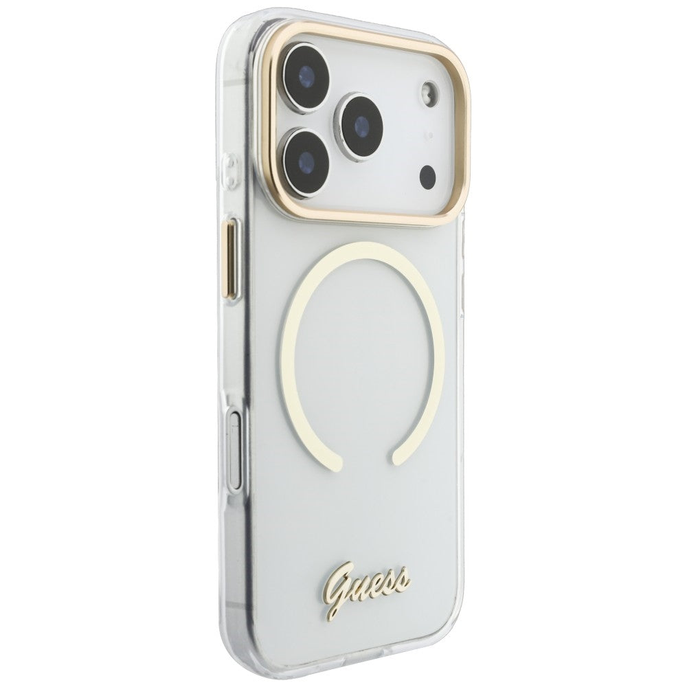 MagSafe-skal för Apple iPhone 18 Pro Max / 17 Pro Max, Guess, IML Script Metal, transparent