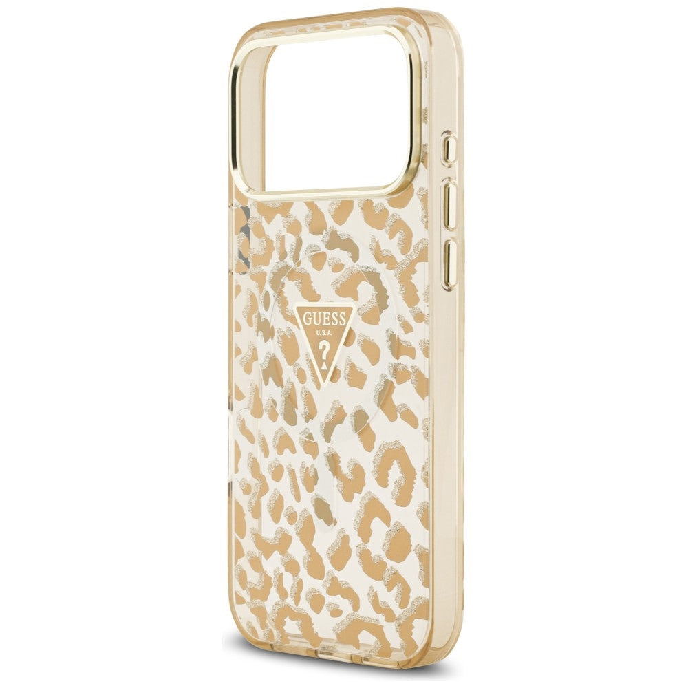 MagSafe-fodral för Apple iPhone 18 Pro Max / 17 Pro Max, Guess, Leopard Glitter Triangle Logo, Brun