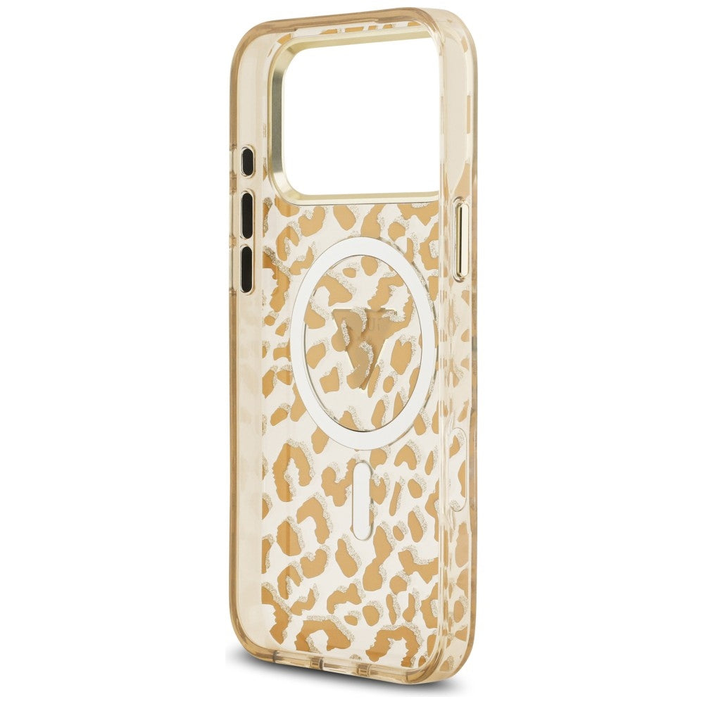 MagSafe-fodral för Apple iPhone 18 Pro Max / 17 Pro Max, Guess, Leopard Glitter Triangle Logo, Brun