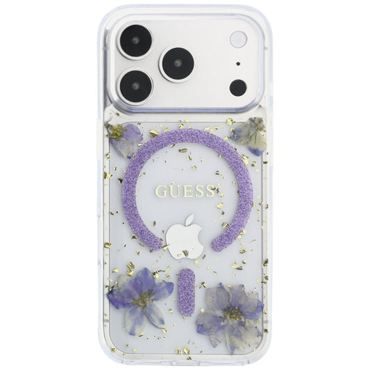 MagSafe-fodral för Apple iPhone 18 Pro Max / 17 Pro Max, Guess, Resin Flowers and Glitter, Lila