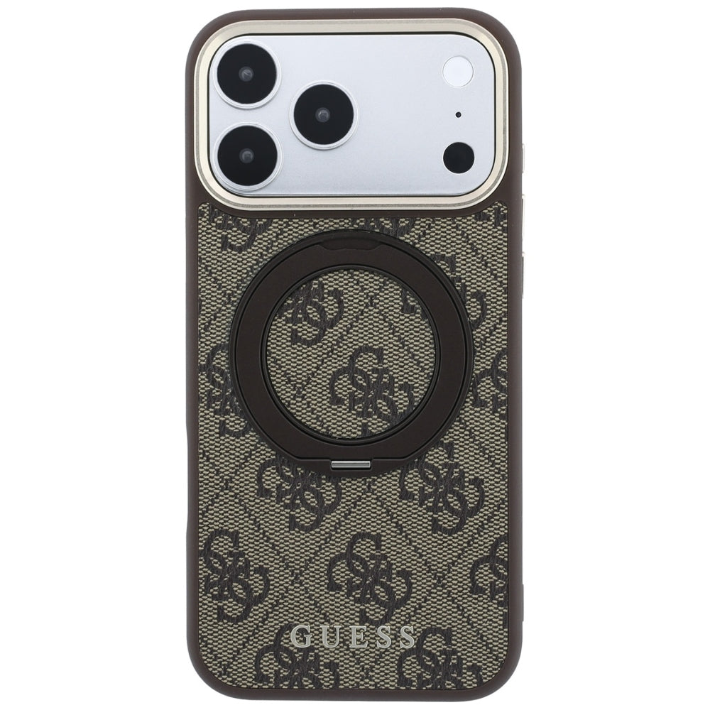 MagSafe-fodral för Apple iPhone 18 Pro Max / 17 Pro Max, Guess, Ring Stand 360 4G Classic Logo, Brun