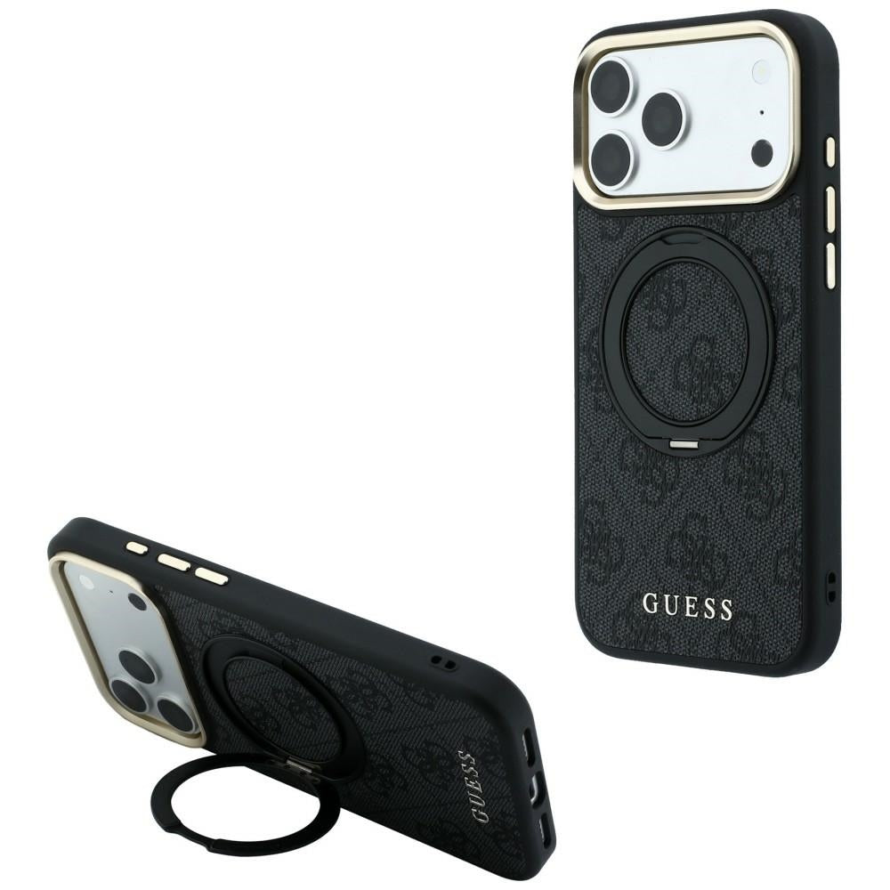 MagSafe-fodral för Apple iPhone 18 Pro Max / 17 Pro Max, Guess, Ring Stand Classic Logo, Svart