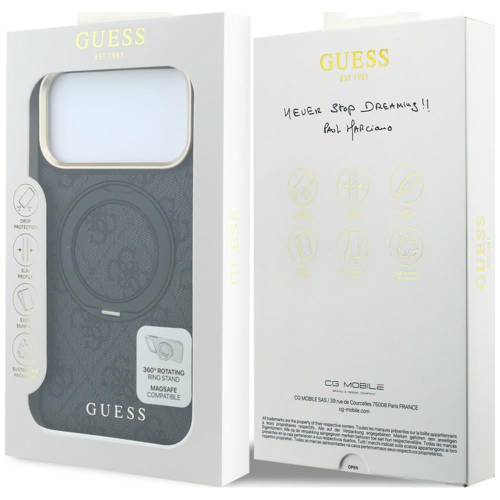 MagSafe-fodral för Apple iPhone 18 Pro Max / 17 Pro Max, Guess, Ring Stand Classic Logo, Svart