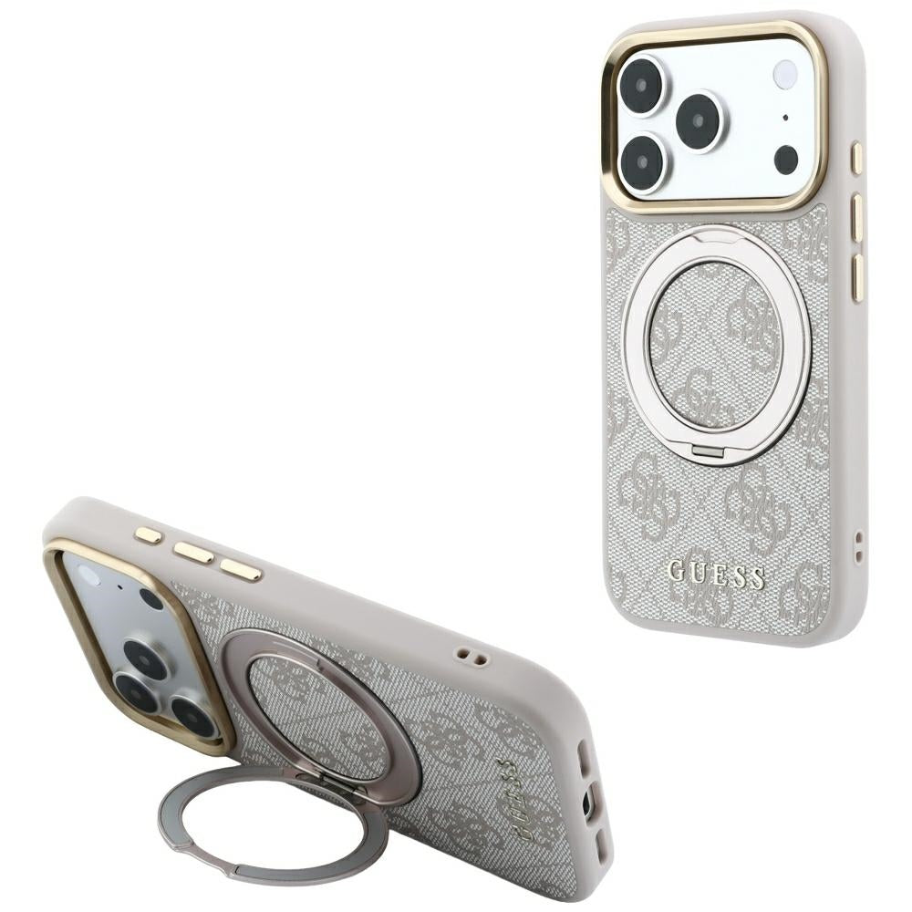 MagSafe-fodral för Apple iPhone 18 Pro Max / 17 Pro Max, Guess, Ring Stand Classic Logo, Rosa