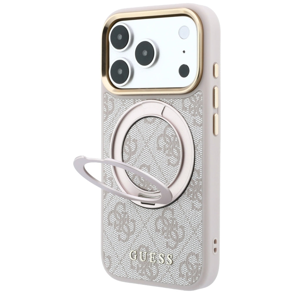 MagSafe-fodral för Apple iPhone 18 Pro Max / 17 Pro Max, Guess, Ring Stand Classic Logo, Rosa