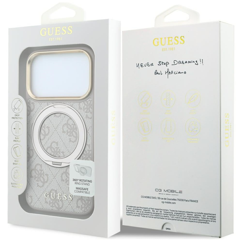 MagSafe-fodral för Apple iPhone 18 Pro Max / 17 Pro Max, Guess, Ring Stand Classic Logo, Rosa