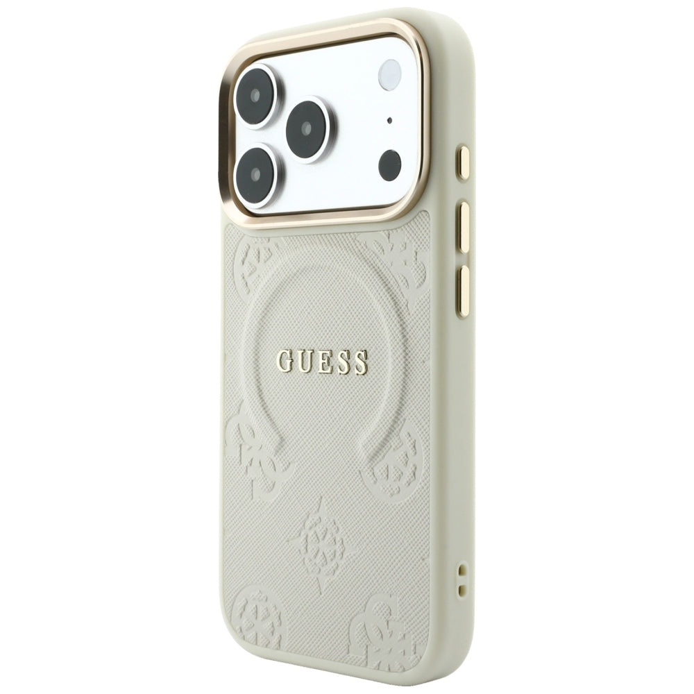 MagSafe-fodral för Apple iPhone 18 Pro Max / 17 Pro Max, Guess, Saffiano Peony Hot Stamp, Beige