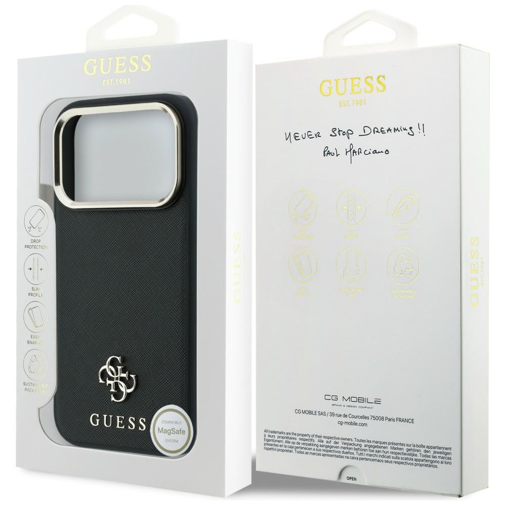 MagSafe-fodral för Apple iPhone 18 Pro Max / 17 Pro Max, Guess, Saffiano Small 4G Classic, Svart