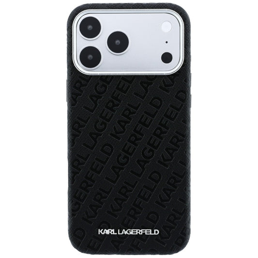 MagSafe Case for Apple iPhone 18 Pro Max / 17 Pro Max, Karl Lagerfeld, Grained Metal Logo, Black